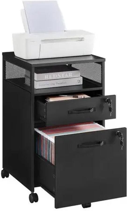 Vasagle VidaLuxe Mobiele Kantoor Kast Metaal Zwart Kantoor Kantoorkast Archiefkast Mobiele Archiefkast Opbergkast Opbergkasten Binnen Opbergkist Kast Kastje Opberg Kast Opbergkastje Organizer Organizers Garderobe Kast