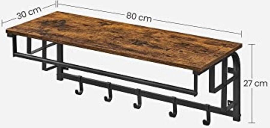 Vasagle EMOB Wandkapstok 5 haken zwevende plank rustiek bruin zwart Hal & berging Bruin; Zwart Metaal; Spaanplaat Hal & berging Op voorraad
