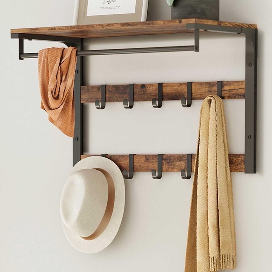 Vasagle EMOB Wandkapstok Rhodes 65 x 30 x 42 cm Roestbruin design Wandkapstokken Bruin MDF; Metaal Wandkapstokken Op voorraad