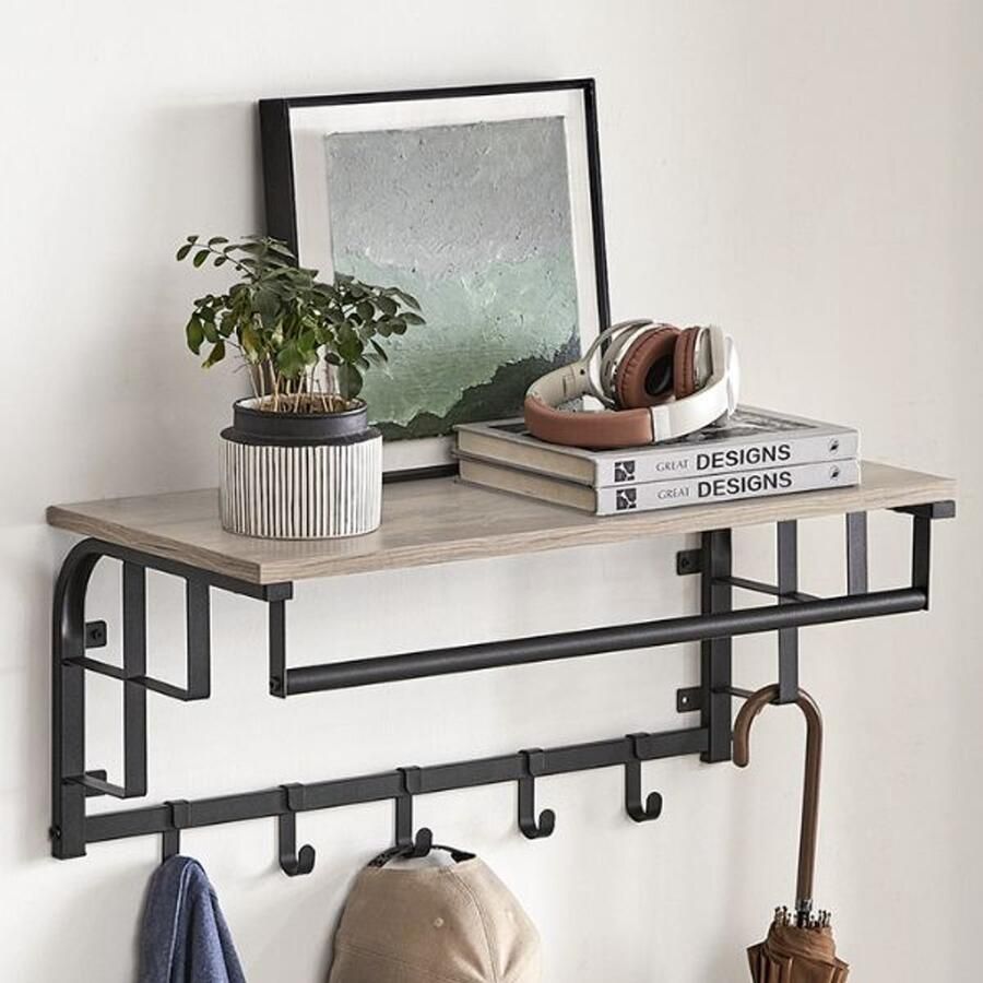 Vasagle EMOB Wandkapstok Rhodes 66 x 30 x 27 cm Grijsbeige design Wandkapstokken Beige MDF; Metaal Wandkapstokken Op voorraad