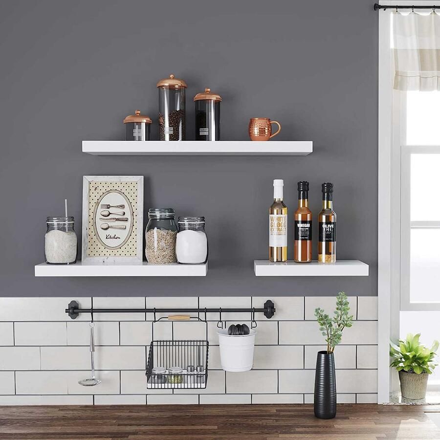 Vasagle EMOB Wandplank Oman 60x20cm wit Wandplanken Wit MDF Wandplanken Op voorraad - Foto 3