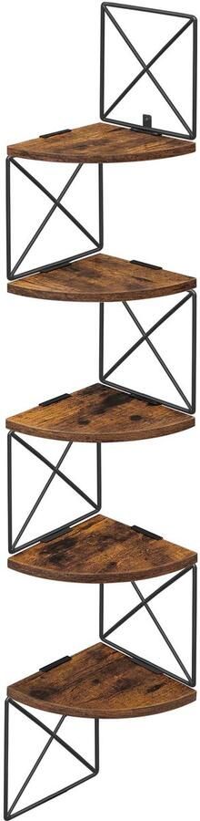 Vasagle Wandrek wandmontage hoekplank opbergrek schap boekenkast met 5 zwevende planken stevig metalen frame geschikt voor slaapkamer woonkamer badkamer keuken en kantoor 20 x 20 x 127 5 cm bruin en zwart