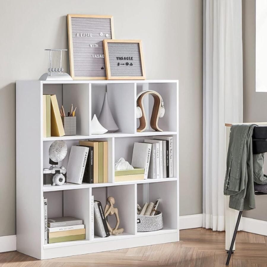 Vasagle Witte houten open boekenkast met laden vrijstaand opbergelement 97.5x30x100cm