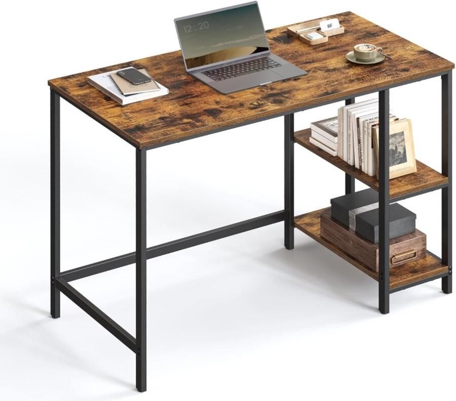 Vasagle Zaina Home Bureau Computertafel Met 2 planken rechts OF links Stalen Frame Industrieel Design Vintage Bruin Zwart