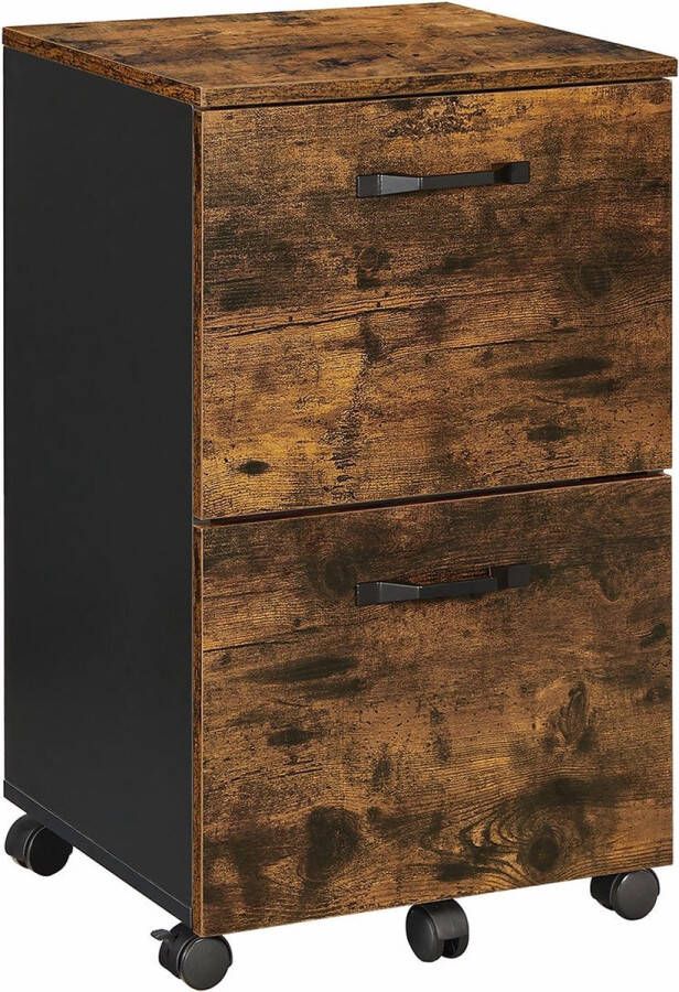 Vasagle Verrijdbaar Archiefkast met Vintage Bruin-Zwart Onderstel Kast met 2 laden bureaukast op wielen voor A4-documenten hangmappen industriële stijl rustiek bruin en zwart
