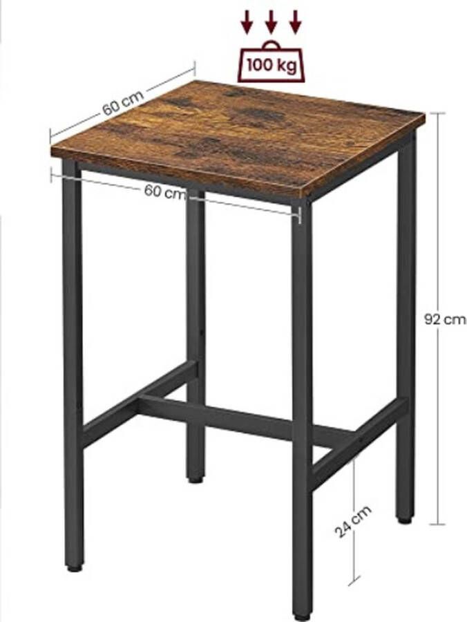 Vasagle EMOB Vierkante ontbijtbartafel met zwaar stalen frame 60x60x90cm Bartafels Bruin; Zwart Metaal; Spaanplaat Bartafels Op voorraad - Foto 3