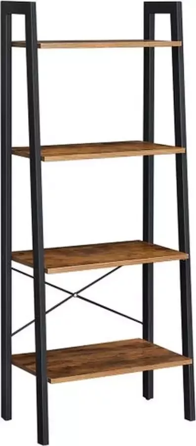 Vasagle vrijstaande boekenkast 4-laags ladderplank metaal eenvoudige montage stabiel voor woonkamer slaapkamer keuken vintage bruin-zwart