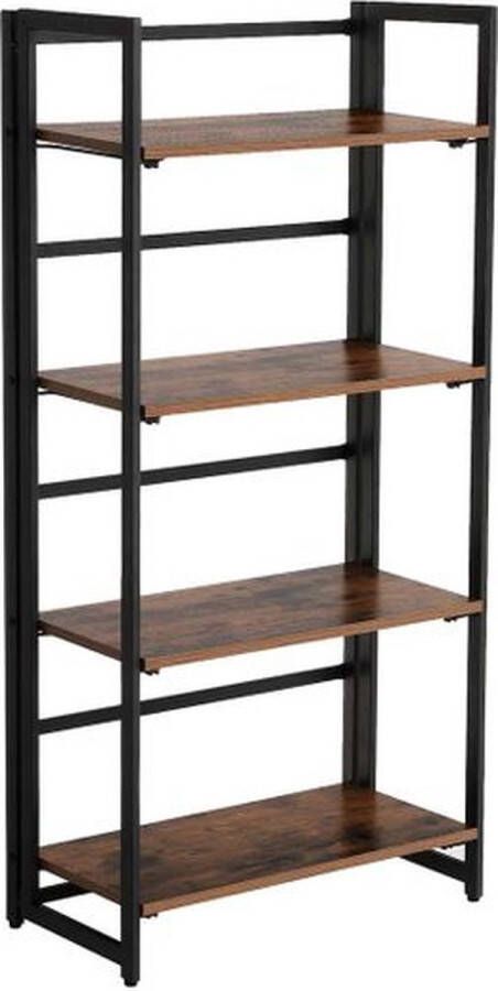 Vasagle vrijstaande boekenkast opklapbare plank met 4 planken multifunctionele keukenplank snelle montage voor woonkamer slaapkamer keuken industrieel design vintage bruin-zwart