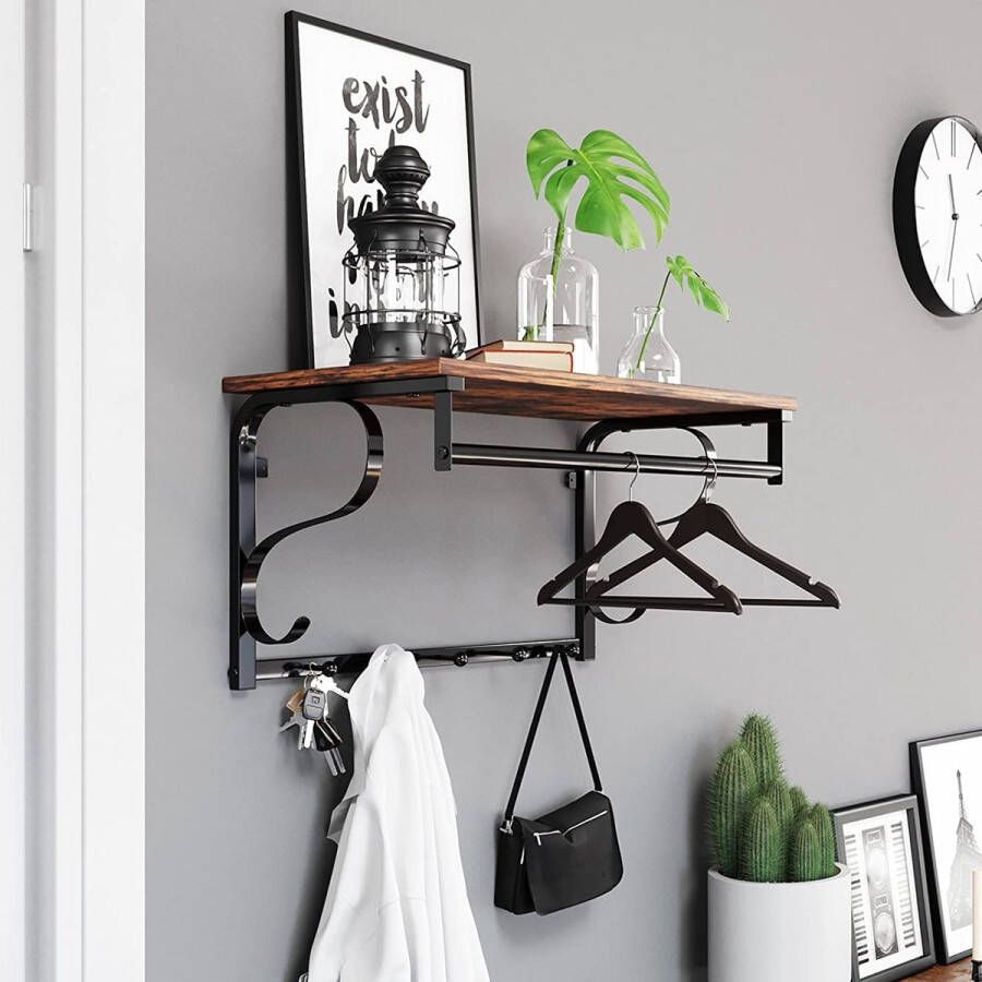 Vasagle EMOB Wandkapstok Aline bruin zwart Wandkapstokken Bruin; Zwart MDF; Metaal Wandkapstokken Op voorraad - Foto 2