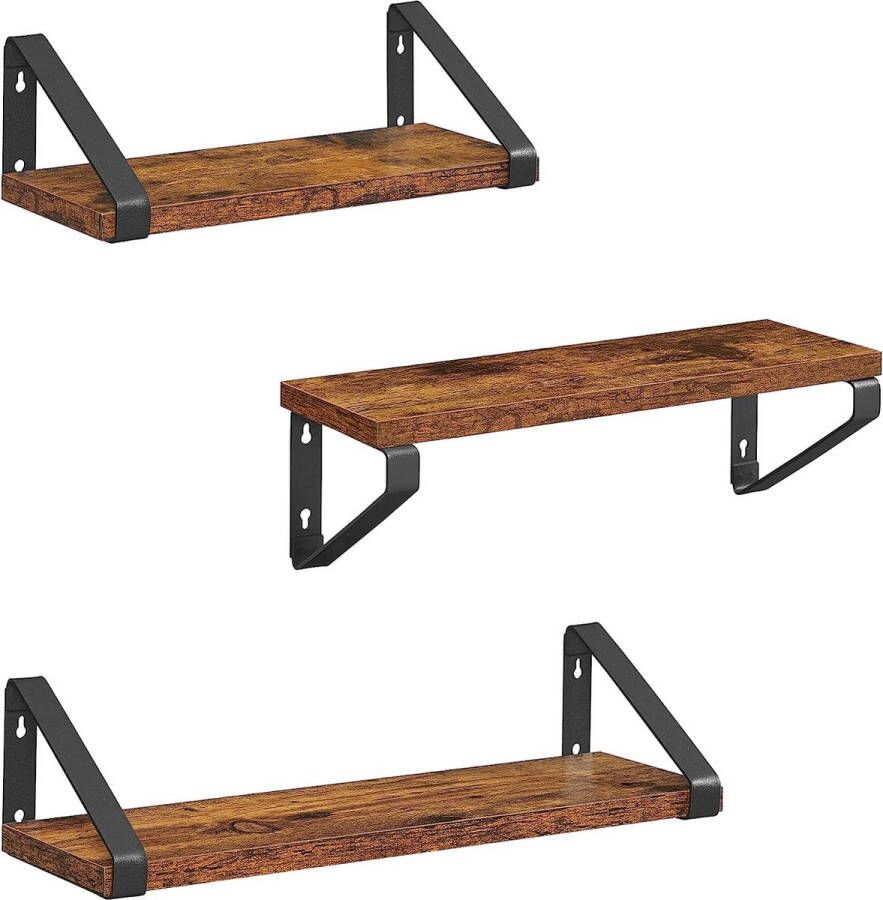 Vasagle Wandplank Boekenplank 3 Stuks Industrieel Rustiek Bruin 30 35 40 x 12 x 11 cm