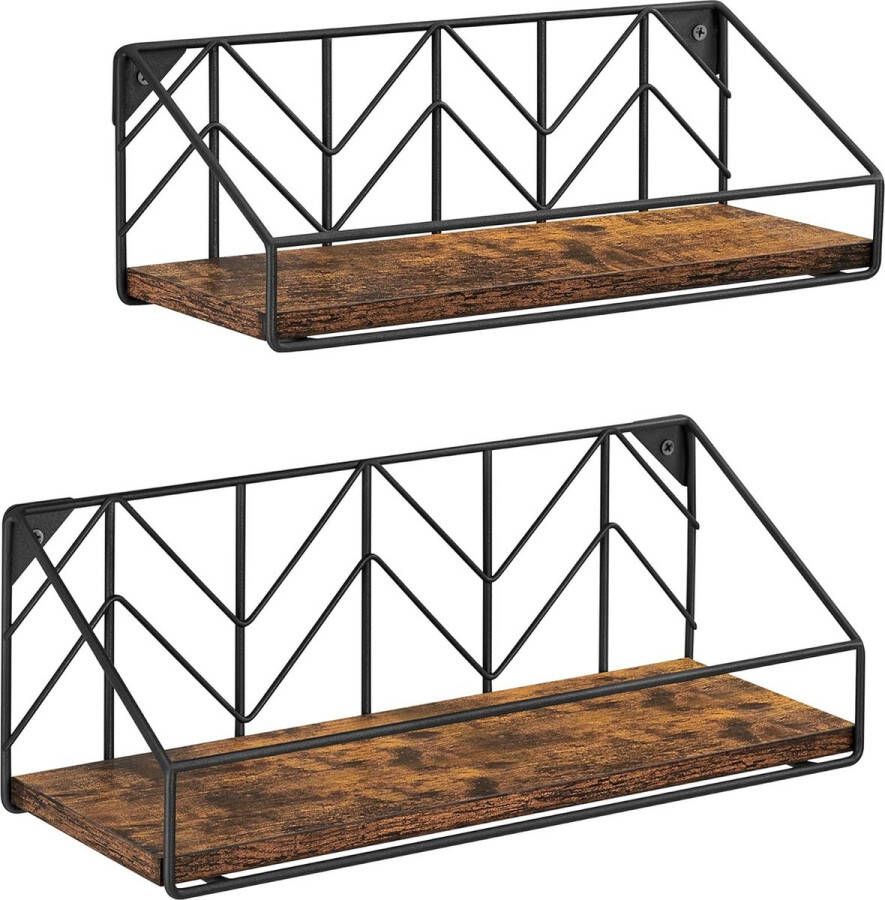Vasagle Wandplank set van 2 zwevende plank metalen frame industrieel ontwerp voor woonkamer slaapkamer keuken vintage bruin-zwart