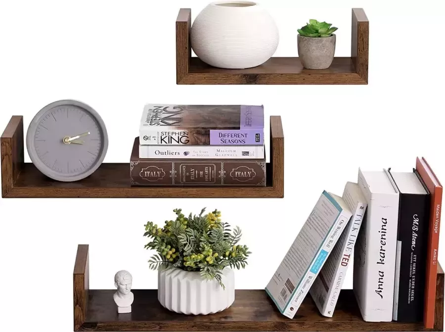 Vasagle Wandplank U-vorm 3 Stuks Industrieel Bruin 30 45 60 x 15 x 10 cm - Foto 2