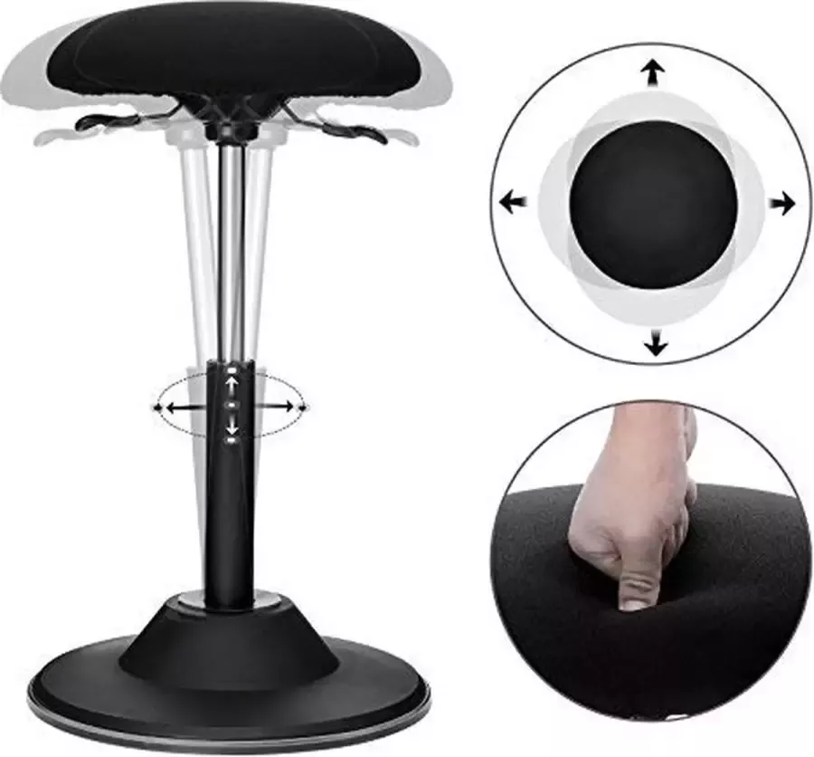 VASGALE Kruk Bureaukruk Werkkruk Ergonomische kruk 37 x 37 x 70 cm Zwart - Foto 3