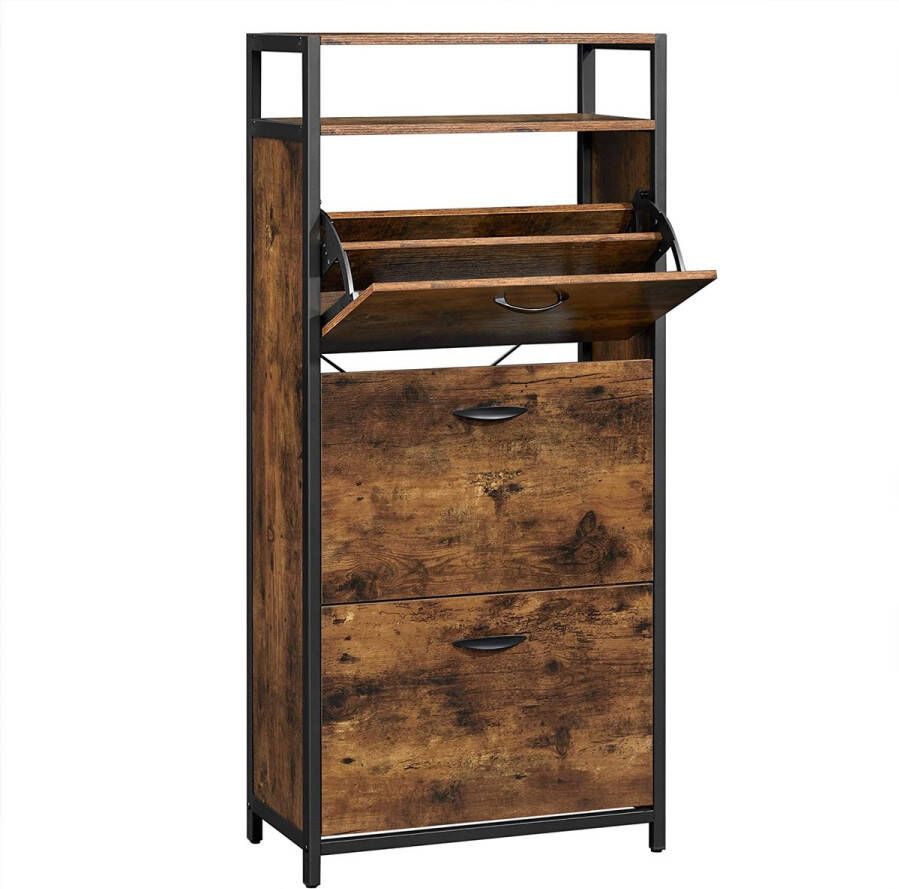 VASGALE Schoenenrek Schoenenkast Schoenenbank 60 x 30 x 130 Bruin