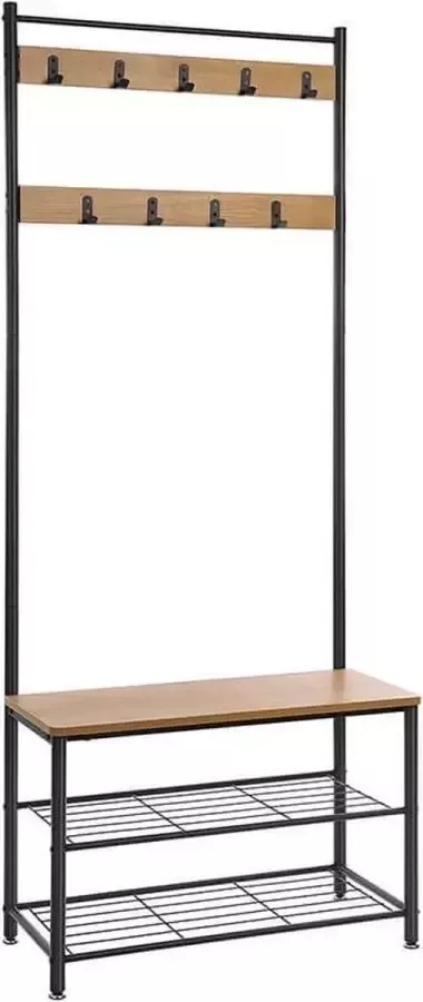 VASGALE Trend24 Kapstok staand Garderoberek Garderobestang Kledingrek 70 x 32 x 175 cm Lichtbruin Zwart