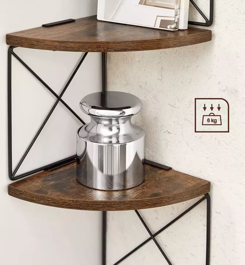 VASGALE Wandrek Hoekkast Hoekrek Wandplank Boekenkast Hoekmeubel 5 niveaus 20 x 20 x 127.5 cm Metaal Bruin - Foto 3