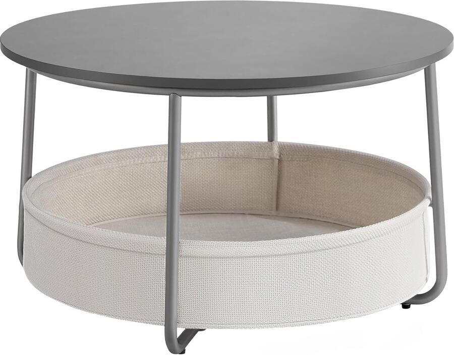 Vasangle VASAGLE Ronde Koffietafel met Opslag Ruimte Bijkeuken Woonkamer Tafel met Stofmand Moderne Metalen Frame Cement Grijs Cream Wit