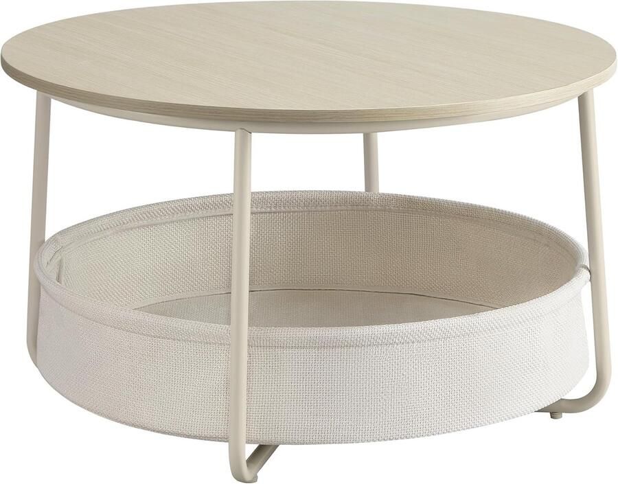 Vasangle VASAGLE Ronde Koffietafel met Opslag Ruimte Bijkeuken Woonkamer Tafel met Stofmand Moderne Metalen Frame Natuurlijke Beige Cream Wit