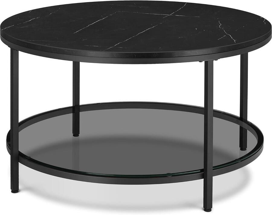 Vasangle Vasagle Salontafel woonkamertafel voor woonkamer met glazen blad veel opbergruimte eenvoudige montage moderne stijl marmeren zwart-inktzwart