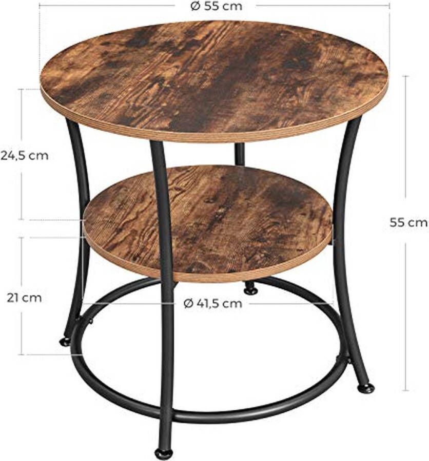 VASGALE Bijzettafel Haltafel Bijzettafel zwart 55 x 55 x 55 cm Rustiek bruin Zwart