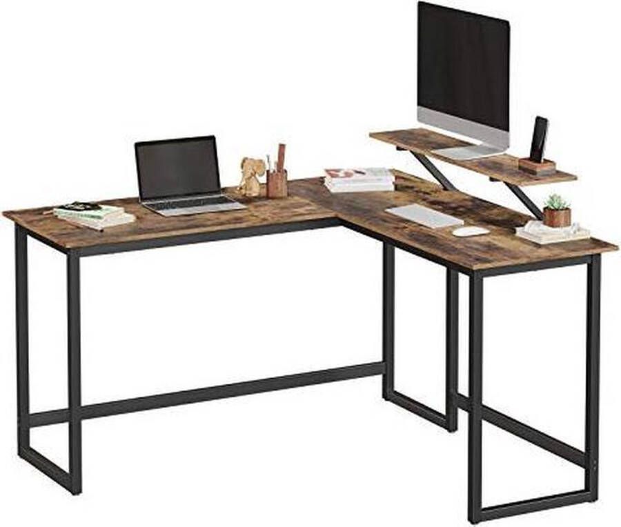 VASGALE Trend24 Bureau Hoekbureau Bureautafel Vintage bureau Industrieel bureau Tekentafel 140 x 130 x 76 cm Spaanplaat Staal Rustiek bruin Zwart