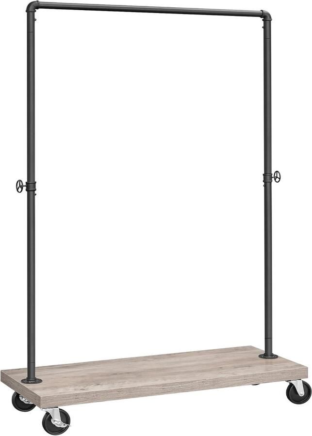 VASGALE Kledingrek op wieltjes Kledingrek metaal Kledingkast Industrieel Max. 90 KG 40 x 104.5 x 160 cm Grijs Zwart