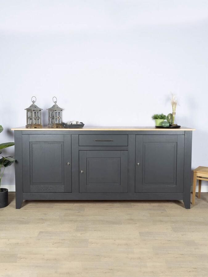 Vavivo meubels Vavivo Antraciet dressoir Kast met eikenhouten blad Donkergrijs Modern dressoir