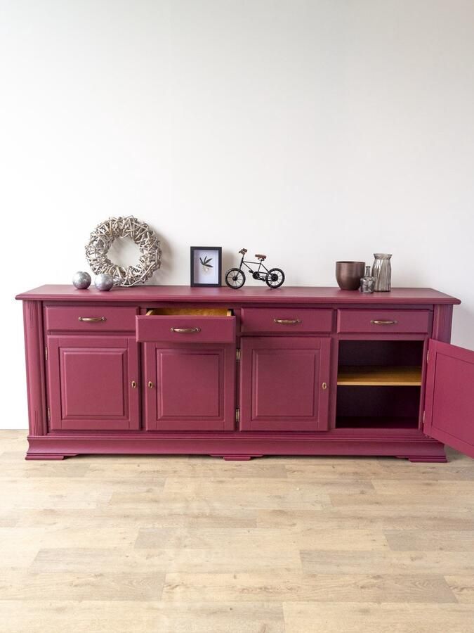 Vavivo Paars dressoir Grote kast paars Woonkamer dressoir Bronzen handgrepen