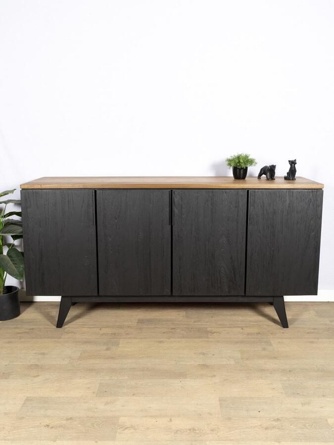 Vavivo Zwart modern dressoir Schuine poten Kast zwart Teakhout blad