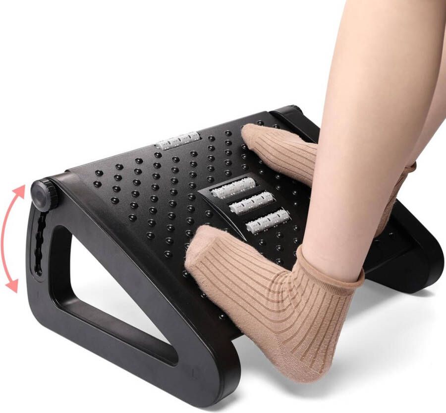 Vb Voetensteun Bureau Ergonomisch Voetenbank Verstelbaar in 6 Hoogtes – Voetenbankje Met Massage Oppervlak Bureau Accessoires – Anti-Slip – Zwart