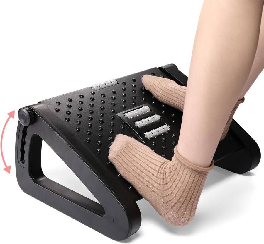 VB Voetensteun Bureau Voetenbankje Met Massage Oppervlak Ergonomisch Voetenbank Verstelbaar in 6 Hoogtes Bureau Accessoires – Anti-Slip – Zwart