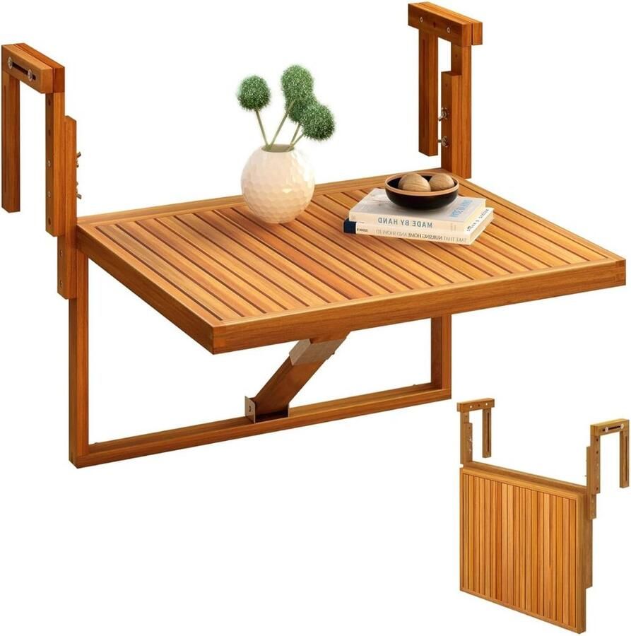 VBBV Balkontafel Hangend – Inklapbaar Balkonbar Hangtafel Voor Aan Het Balkon – Hang tafel Balkon Vouwtafel Wandtafel– Balkontafels Opklapbaar Bijzettafel Buiten Tafeltje Klaptafel 70 x 60 cm