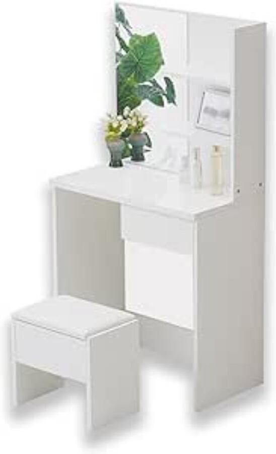 VBBV Kaptafel Met Spiegel Make Up Tafel Met Spiegel En Lampen – Toilettafel Met Kruk Make Up Tafel Met Verlichting Met 1 Lade Makeup Tafel Voor Slaapkamer Wit