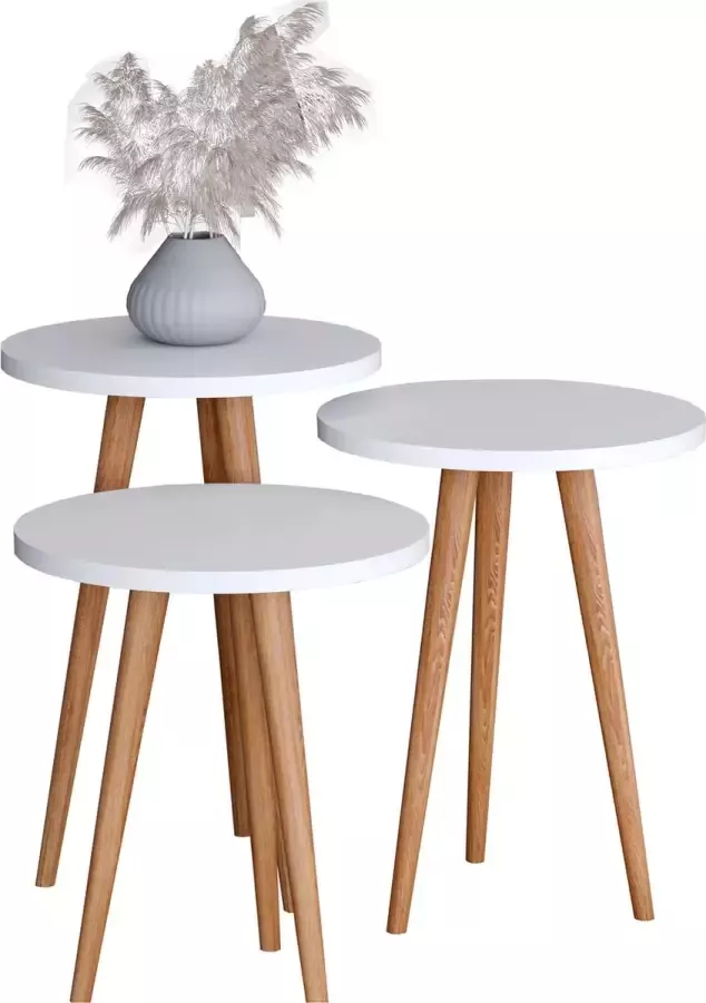 Vcm 3-delige set hout ronde bijzettafel salontafel sofatafel woonkamertafel Barilo 3-delige set hout ronde bijzettafel salontafel sofatafel woonkamertafel Barilo
