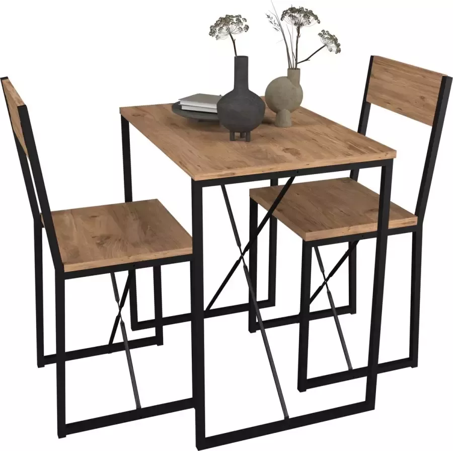Vcm 3-delige houten metalen eetset keukentafel eettafel groep tafel stoelen Insasi M 3-delige houten metalen eetset keukentafel eettafel groep tafel stoelen Insasi M