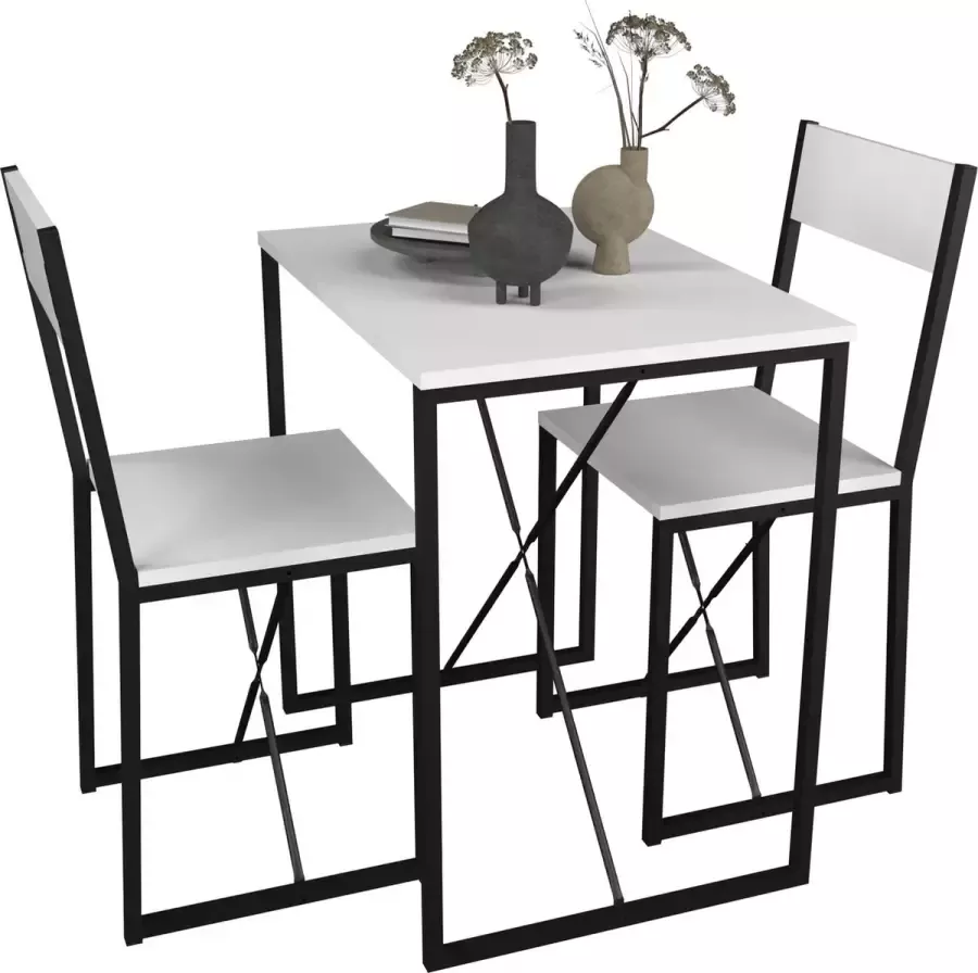 Vcm 3-delige houten metalen eetset keukentafel eettafel groep tafel stoelen Insasi M 3-delige houten metalen eetset keukentafel eettafel groep tafel stoelen Insasi M