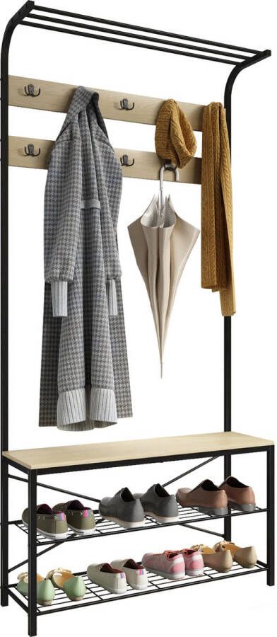 Vcm Houten metalen bank schoenenkast schoenenrek kapstok kapstokTaliro Houten metalen bank schoenenkast schoenenrek kapstok kapstokTaliro