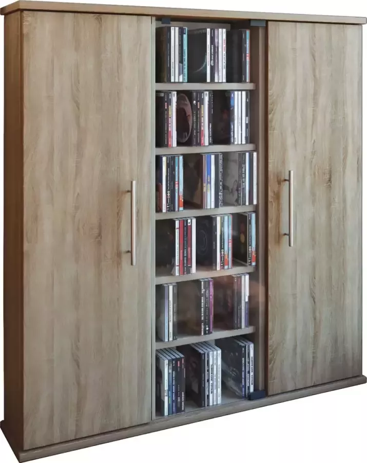 Vcm Houten CD DVD-standaard plank kabinet opslag vloer staande plank Santo glazen deur Houten CD DVD-standaard plank kabinet opslag vloer staande plank Santo glazen deur - Foto 1