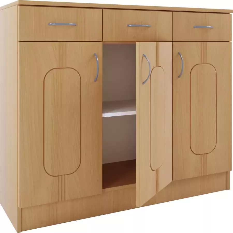 Vcm Houten ladekast dressoir dressoirkast Balia 3 lade draaideuren Houten ladekast dressoir dressoirkast Balia 3 lade draaideuren