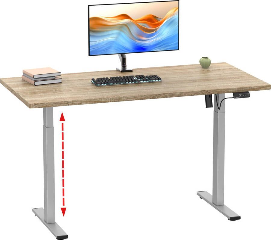 Hioshop LonaE bureau elektrische hef- en daalfunctie 110x80x71-120cm eik decor zilverkleurig.