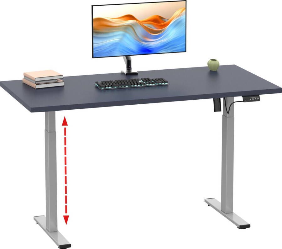 Hioshop LonaE bureau elektrische hef- en daalfunctie 140x50x71-120cm antraciet zilverkleurig.