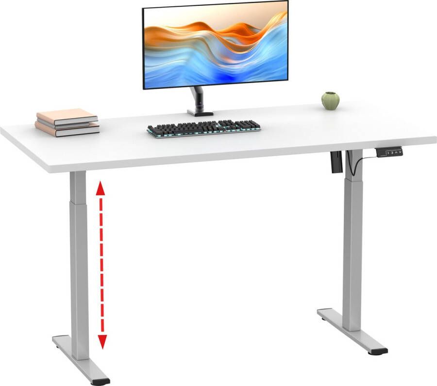Vcm In hoogte verstelbaar bureau traploze elektrische hoogteverstelling Lona 140x50 Zilver