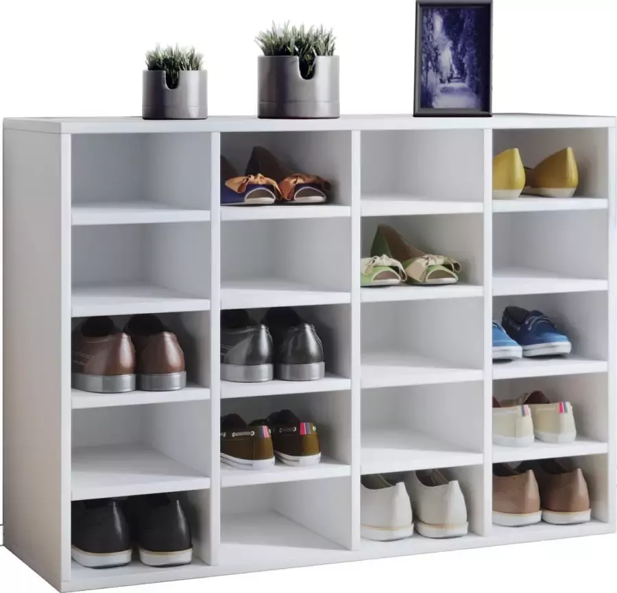 VCM Morgenthaler Schoenenkast schoenenrek Hinsal XL 100 cm hoog 20 vakken wit