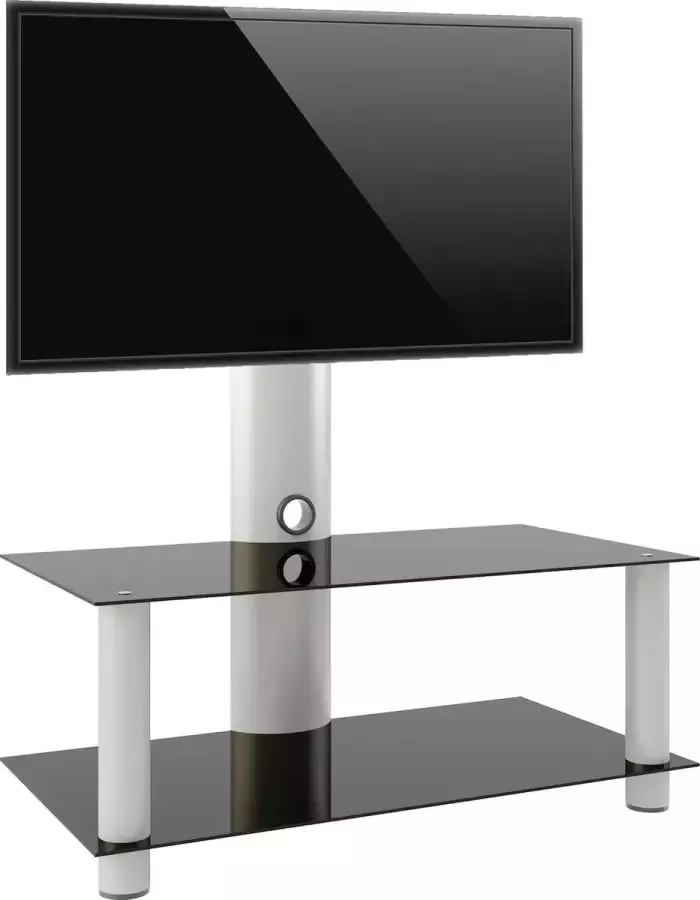 Hioshop Valeni Mini Tv-meubels Met 2 Glazen Legplanken Zilverkleurig Zwart Glas. - Foto 1