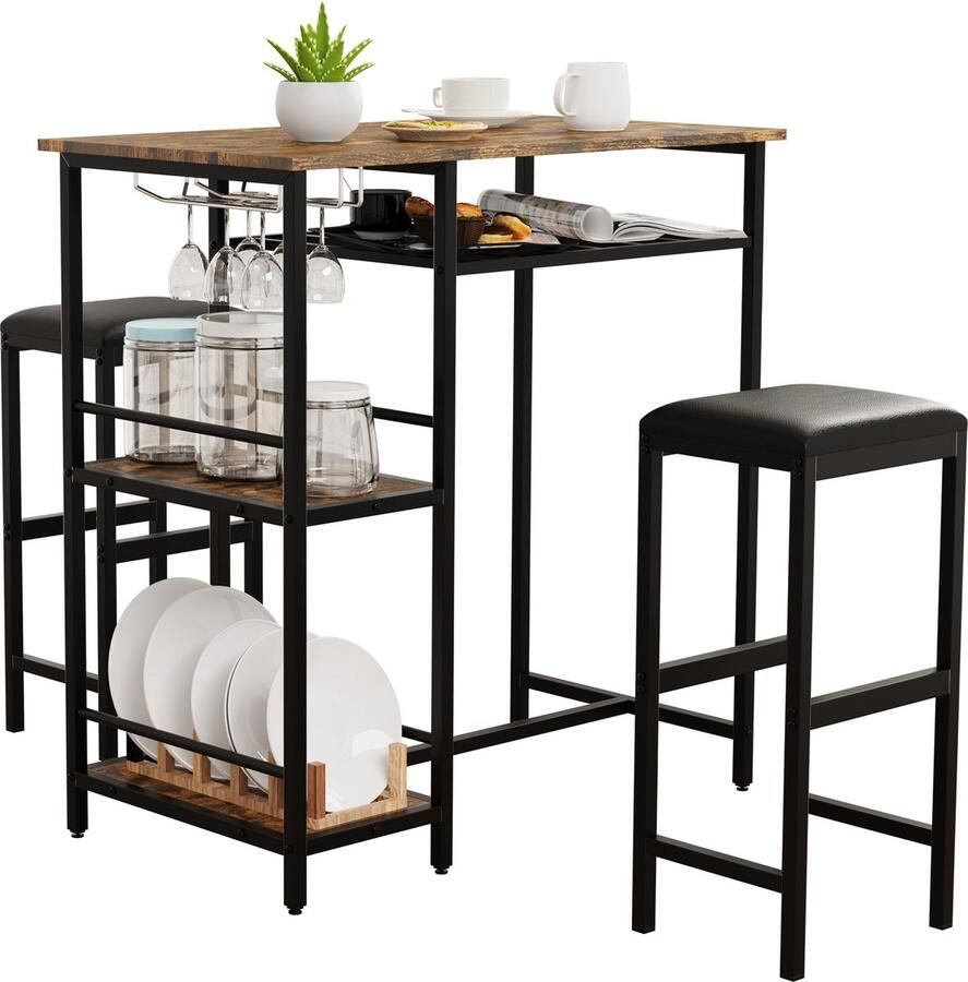 Vcm 3 tlg. Set Bartisch Maße Tisch ca. H. 93 x B. 90 x T. 50 cm Maße pro Barhocher ca. H. 65 x B. 30 x T. 25 cm Bistrotisch Bockerhocker Kolari