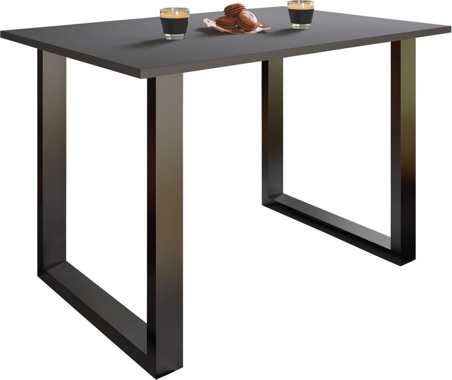 Vcm Holzesstisch H. 76 x B. 140 x T. 50 cm hochwertiges und massives Fußgestell Füße aus Eisen Küchentisch Xona U