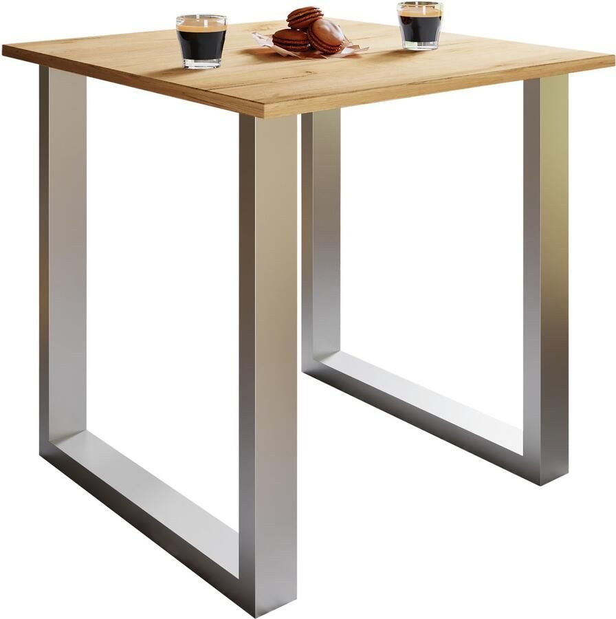 Vcm Holzesstisch H. 76 x B. 80 x T. 80 cm|hochwertiges und massives Fußgestell Füße aus Eisen Küchentisch Xona U