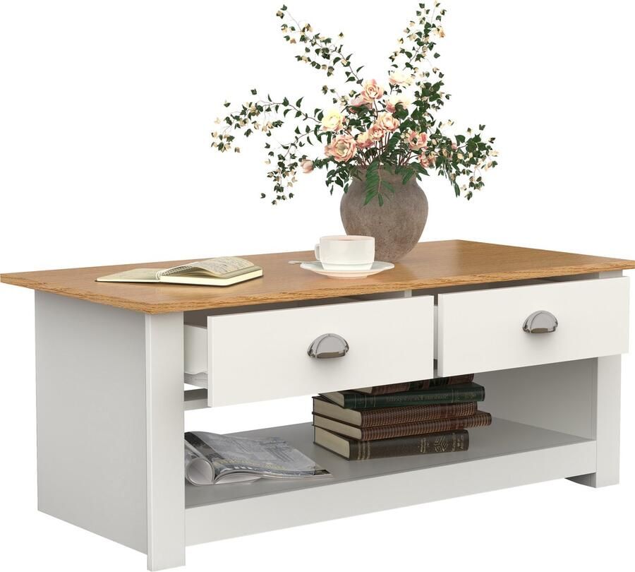 Vcm Houten bijzettafel Salontafel Sofa-tafel Woonkamertafel Lade Balusa Houten bijzettafel Salontafel Sofa-tafel Woonkamertafel Lade Balusa