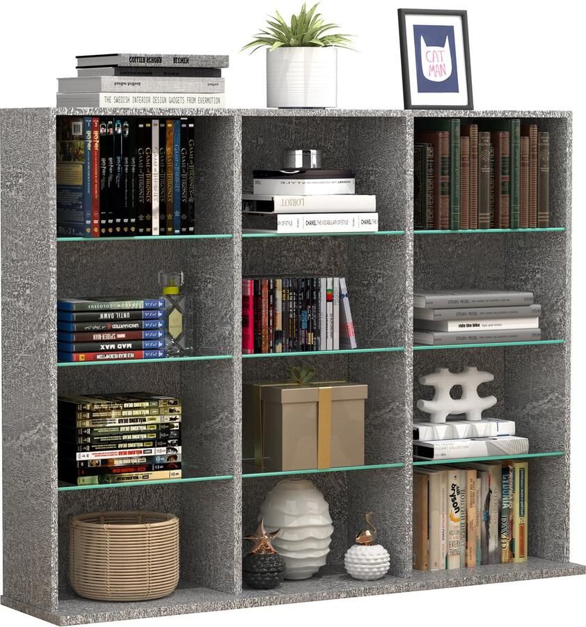 Vcm Houten CD DVD plank Boekenkast Kamerverdeler Decoratieve plank Glas Zilas L Houten CD DVD plank Boekenkast Kamerverdeler Decoratieve plank Glas Zilas L