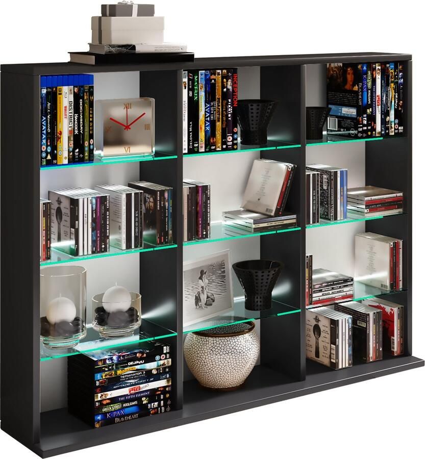 Vcm Houten CD DVD plank Boekenkast Kamerverdeler Decoratieve plank Glas Zilas L Houten CD DVD plank Boekenkast Kamerverdeler Decoratieve plank Glas Zilas L